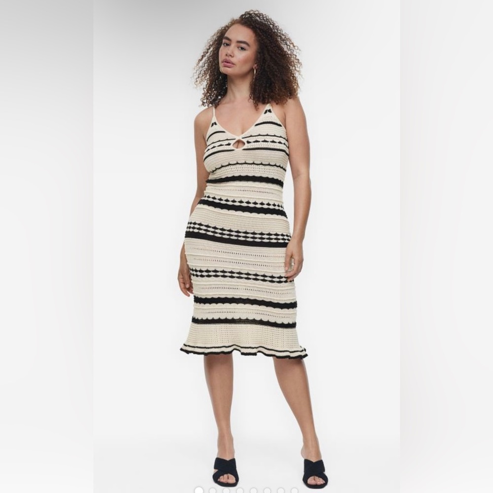 H&M Crochet-look Knit Eclectic Neutral Stripe Dress
